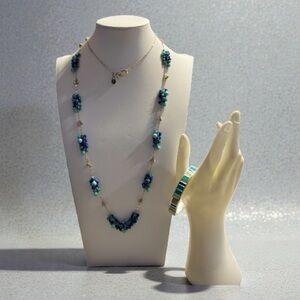 Vera Bradley Blue and Green Beaded Necklace and Bracelet Set